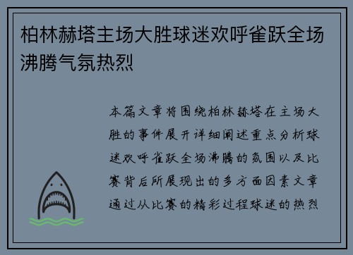柏林赫塔主场大胜球迷欢呼雀跃全场沸腾气氛热烈