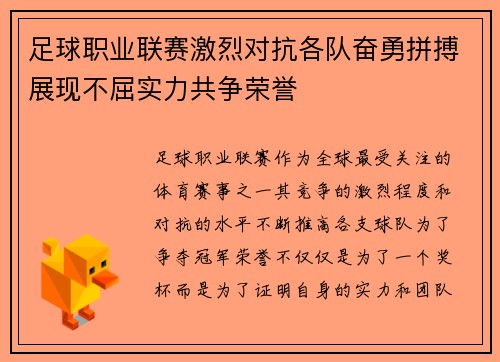 足球职业联赛激烈对抗各队奋勇拼搏展现不屈实力共争荣誉
