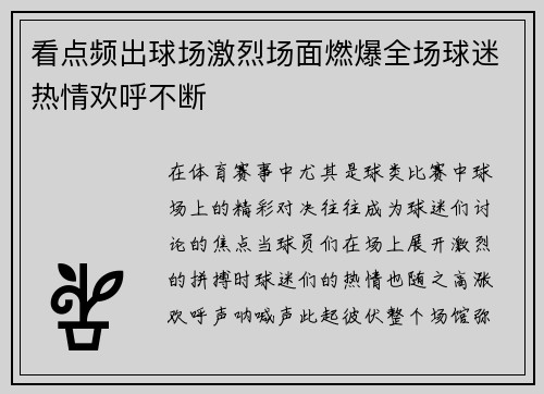 看点频出球场激烈场面燃爆全场球迷热情欢呼不断
